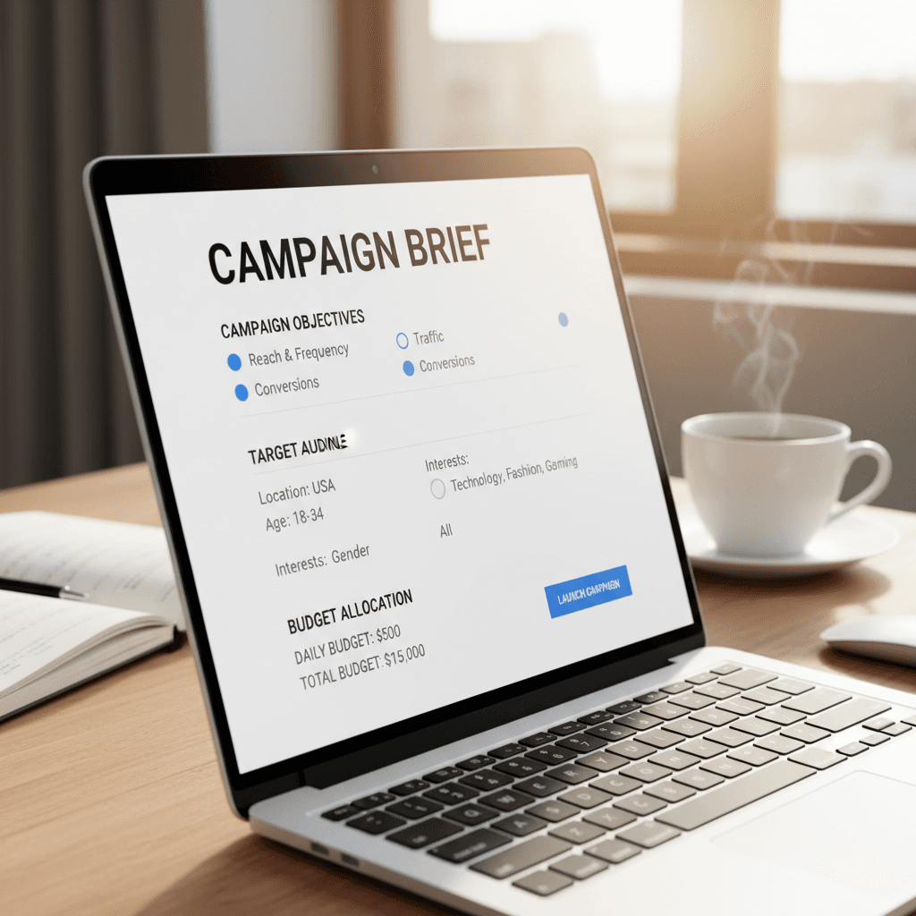 Campaign brief dashboard on laptop screen
