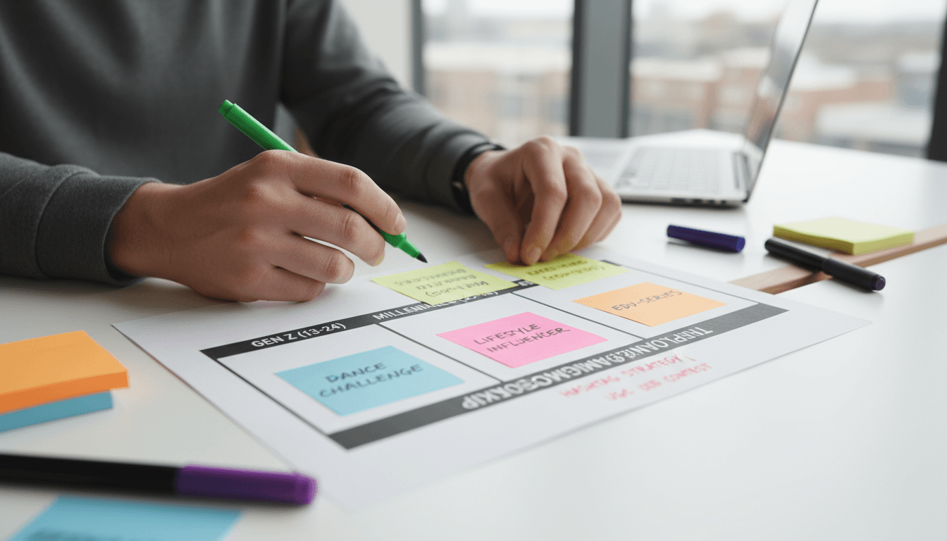 Campaign planning strategy session with roadmap and sticky notes