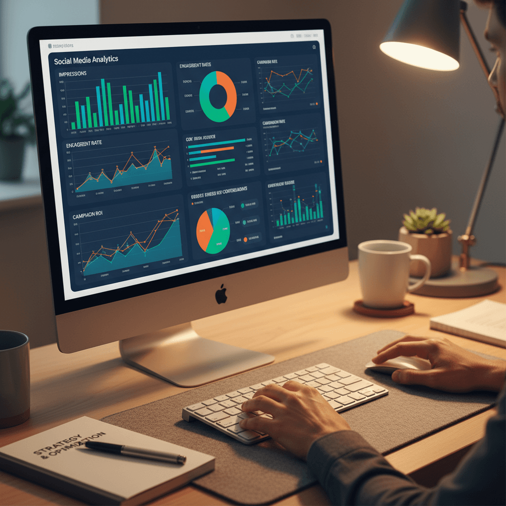Digital marketer reviewing TikTok campaign analytics and performance metrics on dashboard