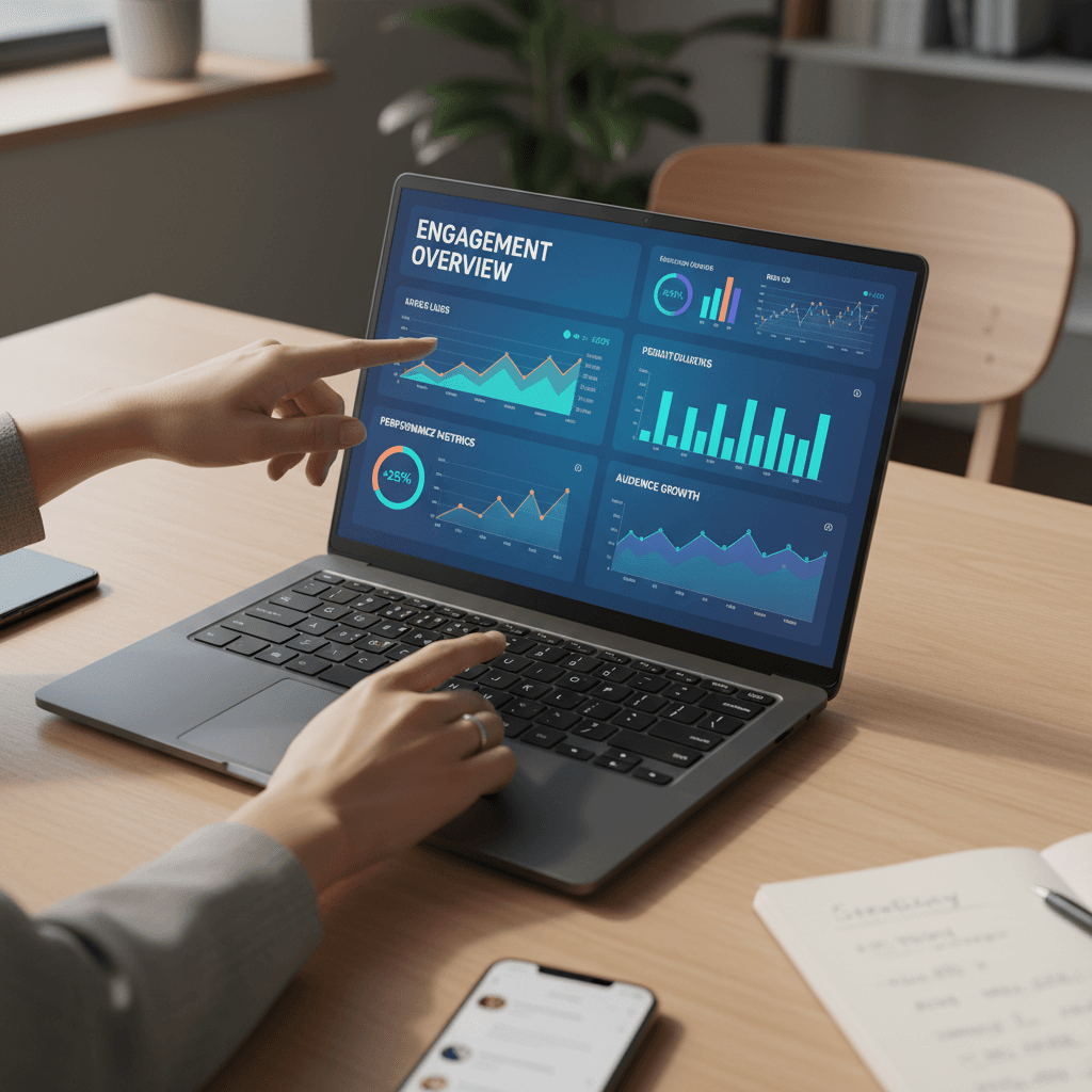 Marketer reviewing TikTok campaign analytics and performance metrics on dashboard